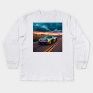 Supercar,Speed,Nature,Awe,Engineering,Marvel,ThrillOfSpeed,HumanInnovation,PreserveAndProtect,Harmony,With,Nature,Adventure,Awaits,BreathtakingScenery,Human,Progress,Ingenious,Design,Racing,Through,Beauty Kids Long Sleeve T-Shirt